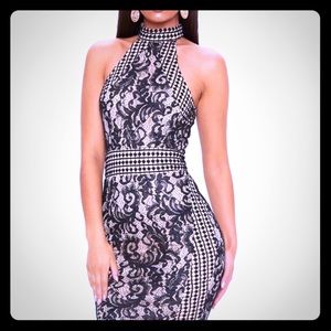 Beautiful tan and black lace midi dress